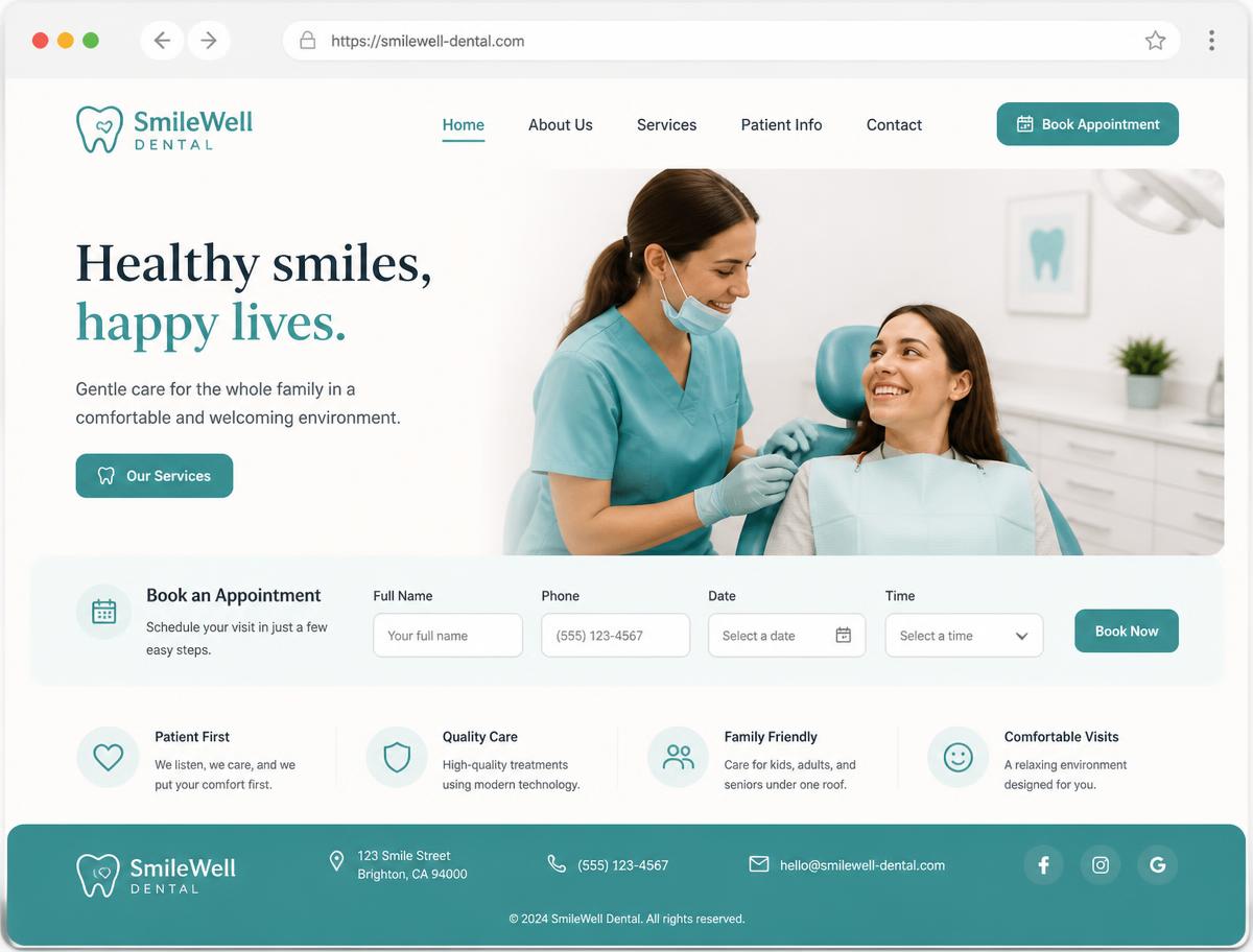 SmileWell Dental sample website design by Business Elevation